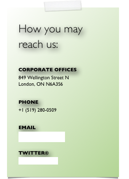 How you may
reach us:



CORPORATE OFFICES
849 Wellington Street N
London, ON N6A3S6

PHONE
+1 (519) 280-0509

EMAIL
info@empyreanLLC.ca

TWITTER®
@ScottatEmpyrean